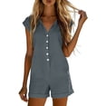 thumbnail image 4 of purcolt Women Summer Shorts Rompers Short Sleeve Button Down Romper V Neck Wide Leg Jumpsuit, 4 of 7