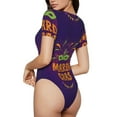 thumbnail image 3 of Gaeub Mardi Gras2 Women'S Short Sleeve One Piece Swimsuit Sexy High-Waisted Bodysuit For Swimming, Beach, Sports - Small, 3 of 9