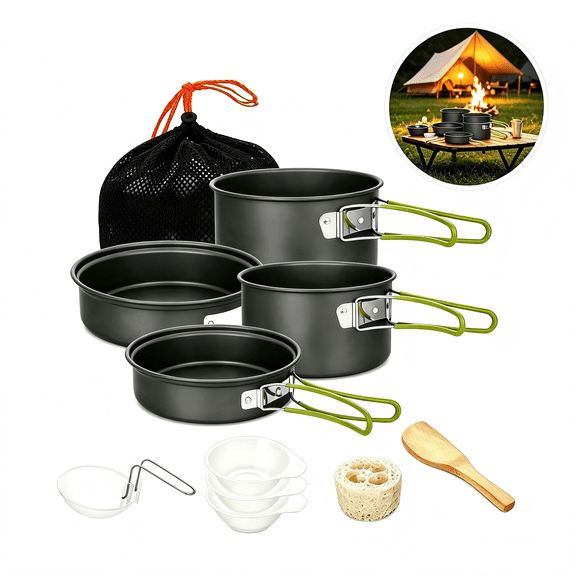 Camping Cookware Set, Non-Stick Stackable Pot Pan Bowls with Storage Bag for Hiking Outdoor Camp Cooking