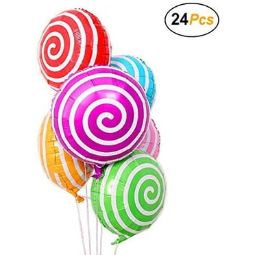 18" Colorful Lollipop Balloons Candy Foil Balloons Spiral Mylar Balloons for Party Decoration, Pack of 24