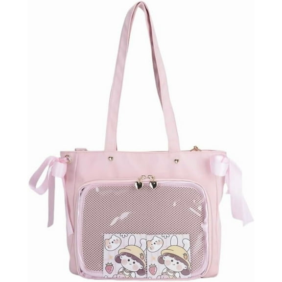 MMYGU Cute Ribbon Japanese Ita Bag Large Tote Crossbody Bag Messenger Bag for Women Aesthetic Bag Y2K Purse (White)