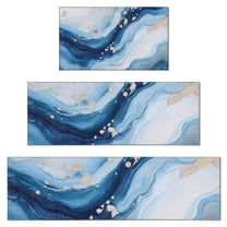Blue White Gold Marble Pattern Kitchen Rugs Sets Of 3,Kitchen Runner Rugs Non Skid Washable,Decorative Kitchen Floor Mats for Kitchen,Sink,Laundry,17"x30" 17"x47" 17"x59"