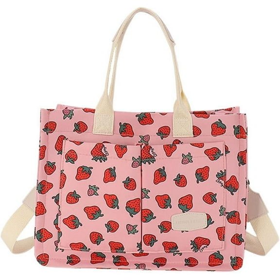 Cherry Tote Bag for Women Canvas Patched Purse Cute Shoulder Bag Multi-Pocket Satchel Handbag for work travel