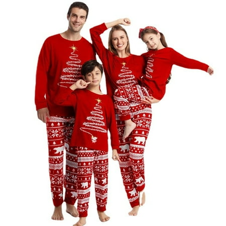 

Family Pajama Set Christmas Pajamas Long Sleeve Tee and Check Trousers Casual