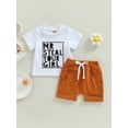 thumbnail image 2 of LMLYSoH Toddler Boys Summer 2pcs Outfits Letter Print Short Sleeve T-shirt and Stretch Casual Shorts Set, 2 of 8
