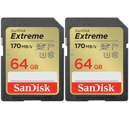 Sandisk Extreme SDXC Memory Card, 64GB, UHS-I (SDSDXV2-064G-ANCIN) - (2-Pack)