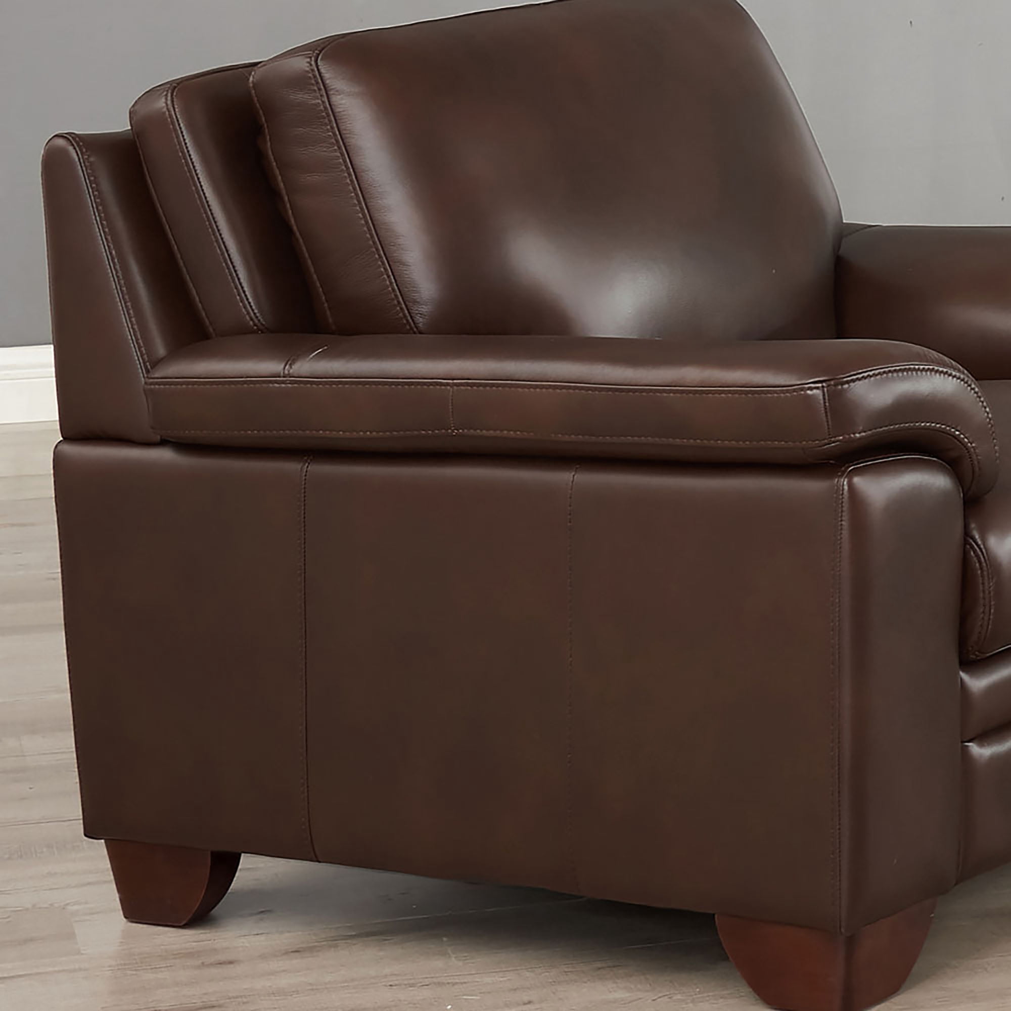 Hydeline Magnum Top Grain Leather Chair Chestnut Brown with Tapered Legs Memory Foam and Springs Seating