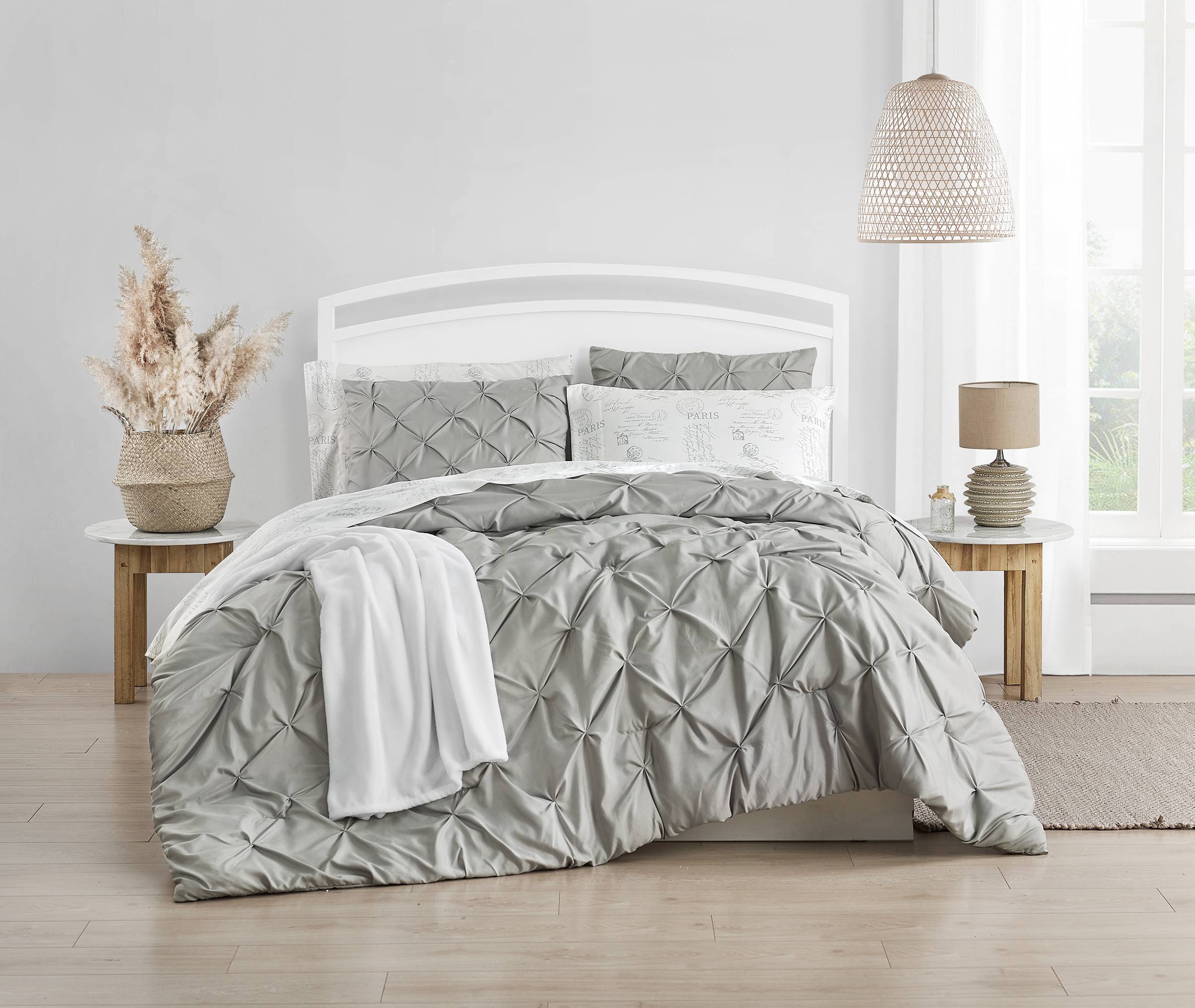 Valentina Kiss Pleat 8Piece Grey Bed In A Bag Bedding Set, Queen