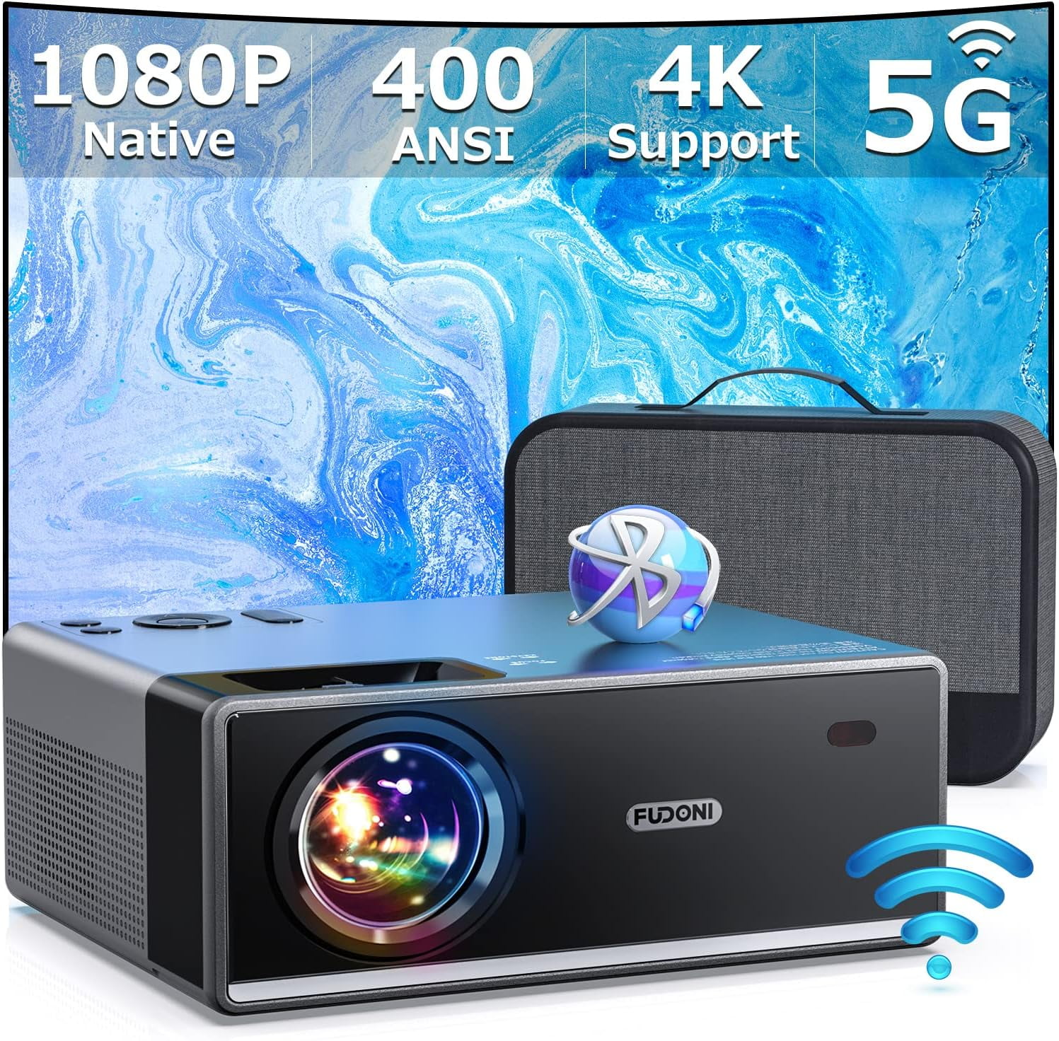 Wimius 4K Supported Projector, Native 1080P, 5G WiFi