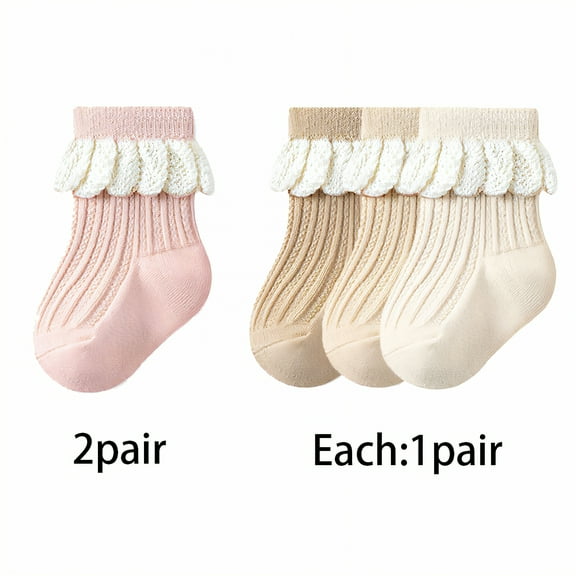 TELOLY 5Pairs Toddler Socks,Lace Adds A Graceful Touch Baby Girl Socks,Cotton Socks for 1-3 Years Old Kids Socks,Colormixing3,M