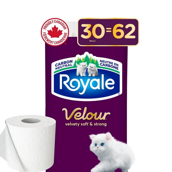 Royale Velour Toilet Paper, 30 Equal 62 Bathroom tissue rolls, 2-Ply, 147 Sheets a Roll
