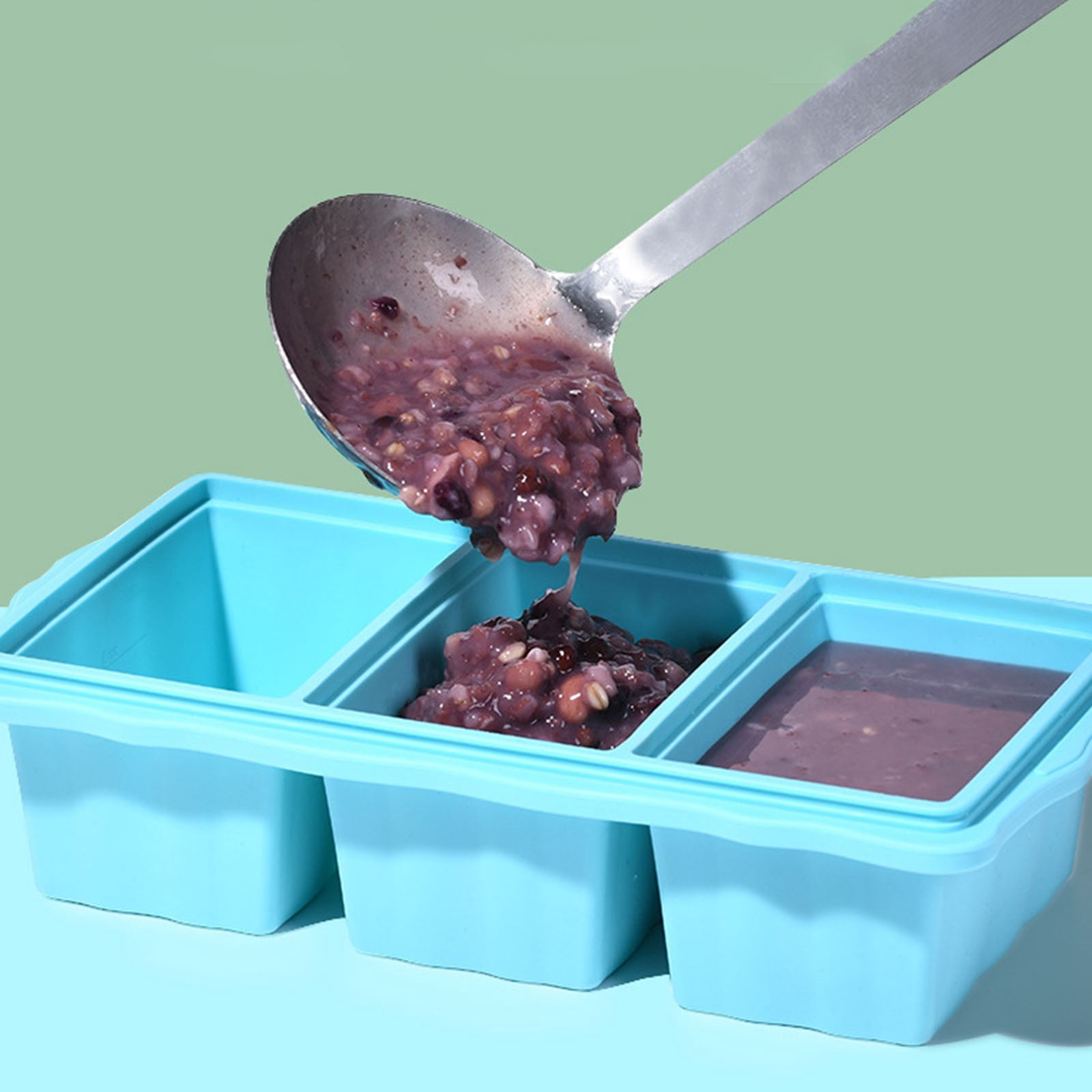 Black Silic 1Pcs Ice Cube Tray with Lid,Silic 1Pcs Freezer Tray with Lid,Three-Piece Set,Suitable for Storing and Freezing Meals,Soups,Etc