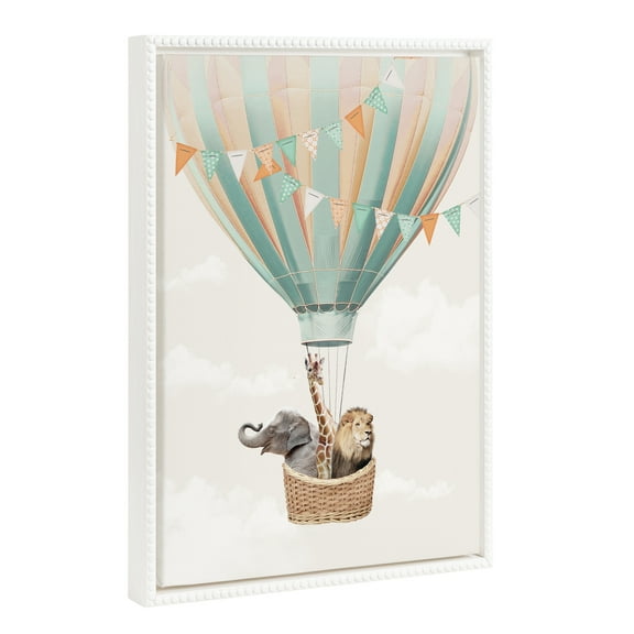 Kate and Laurel Sylvie Beaded Hot Air Balloon Travel Vintage Framed Canvas Wall Art by July Art Prints, 18x24 White, Zoo Animal Wall Art Decor