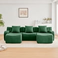 thumbnail image 2 of Green U-Shaped Cloud Couch with 2 Ottomans, Modern Teddy Fabric Boneless Sectional Sofa in a Box for Living Room, Modular Floor Couch, Deep Seat, No Assembly Required, Sofas para Sala, 2 of 8