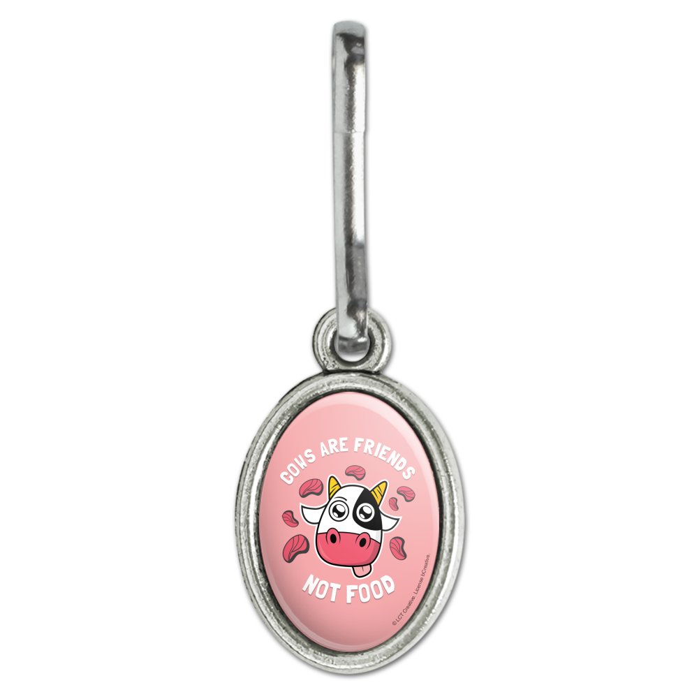 Cows are Friends Not Food Vegan Vegetarian Funny Humor Antiqued Oval Charm Clothes Purse Suitcase Backpack Zipper Pull Aid - image 1 of 4