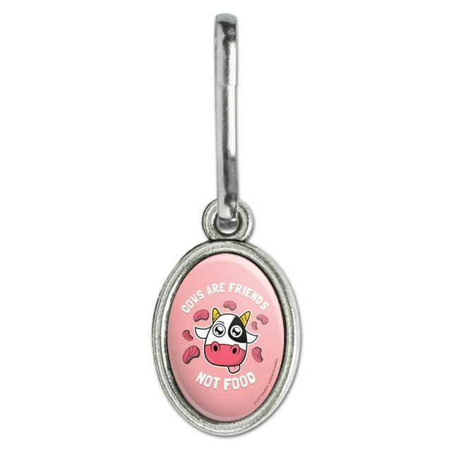 Cows are Friends Not Food Vegan Vegetarian Funny Humor Antiqued Oval Charm Clothes Purse Suitcase Backpack Zipper Pull Aid