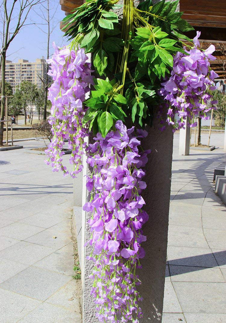 Purple Wisteria 14 Stems 24" Tall Bush Natural Looking Artificial Flowers Decors 