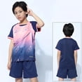 thumbnail image 2 of Odeerbi Niños Niñas Rápido Seco Juego de Entrenamiento de Fútbol Pantalones Cortos de Camiseta Con Impresión Geométrica de Gradiente Ropa Deportiva Atlética Para 4-17 Años, 2 of 3