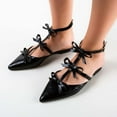 thumbnail image 3 of XYD Women Chic Bows Pointy Close Toe T-Strap Flats Sandals Ankle Strap Slingbacks Daily Comfy Shoes Size 10 Black, 3 of 4