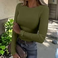 thumbnail image 2 of Womens Long Sleeve Stretch Crewneck Ribbed T-Shirt Slim Fit Casual Basic Tops Army Green L, 2 of 5