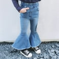 thumbnail image 2 of iiniim Toddler Baby Girl Ruffle Denim Jeans High Waist Bell-Bottoms Ruffle Trousers Flare Pants, 2 of 7
