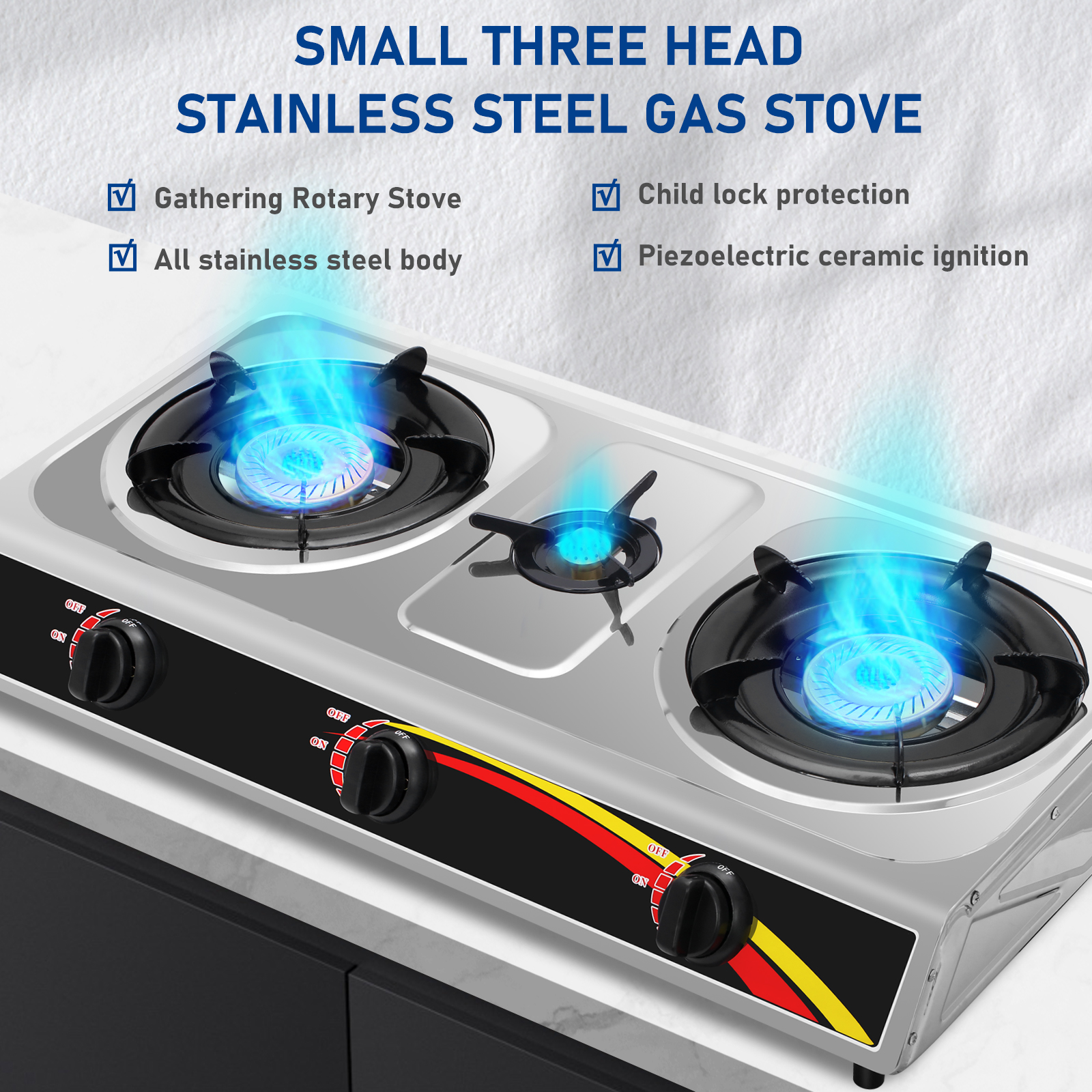 Jadeshay Propane Gas Cooktop 3 Burners Gas Stove Portable Gas Stove Thickened Stainless Steel Double Burners Stove Auto Ignition Camping Double Burner LPG for RV,Apartments,Outdoor - image 4 of 10