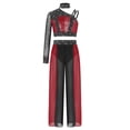 thumbnail image 3 of Miutii Girls Sequins Rhinestones Lyrical Dance Colored Block Outfit Jazz Performance Set Top with Pants Burgundy 14, 3 of 6