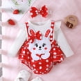 thumbnail image 2 of Atogsazn Newborn Baby Girls Romper Ruffle Long Sleeve Jumpsuit and Suspender Skirts with Headband Clothes Red 9-12 Months, 2 of 9