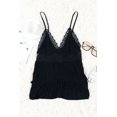 thumbnail image 1 of ABPHQTO Top de tirantes de espagueti negro con volante anudado y encaje de ganchillo para mujer, 1 of 5