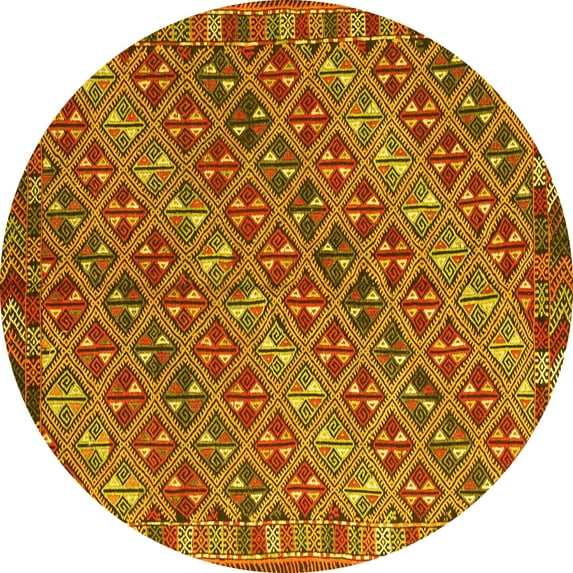 Ahgly Company Machine Washable Indoor Round Oriental Yellow Traditional Area Rugs, 3' Round