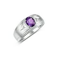 thumbnail image 4 of RYLOS Men's Rings 14K White Gold Classic 8X6MM Oval Gemstone &  Diamond Ring Amethyst February Birthstone Rings For Man Gold Rings Size 8, 4 of 8