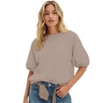 thumbnail image 3 of VOUZZA Womens Puff Sleeve Pullover Top Short Sleeve Crewneck Solid Loose Fit Casual Sweatshirt, 3 of 5