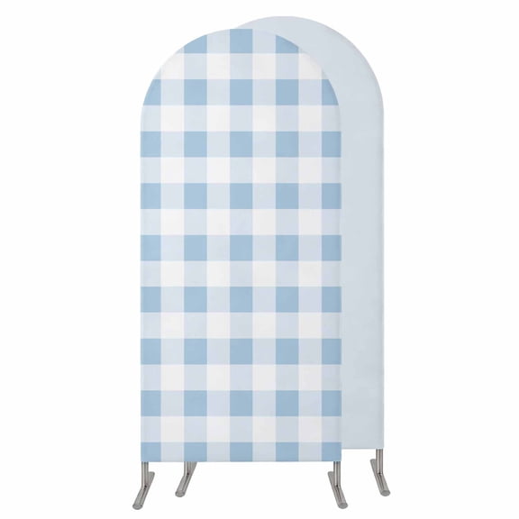 5FT Arch Backdrop Covers, Blue Checkered Wedding Arch Cover Stretchy, Blue White Buffalo Plaid Chiara Arches Backdrop Stand Covers for Birthday Baby Shower Party Banquet Decor