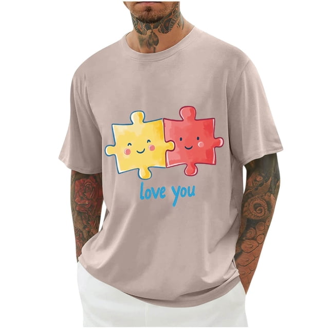 Camisas de Manga Larga para Hombres Imprimir Casual Cuello Redondo Blusa de Manga Corta, Camisas de Lino para Hombres