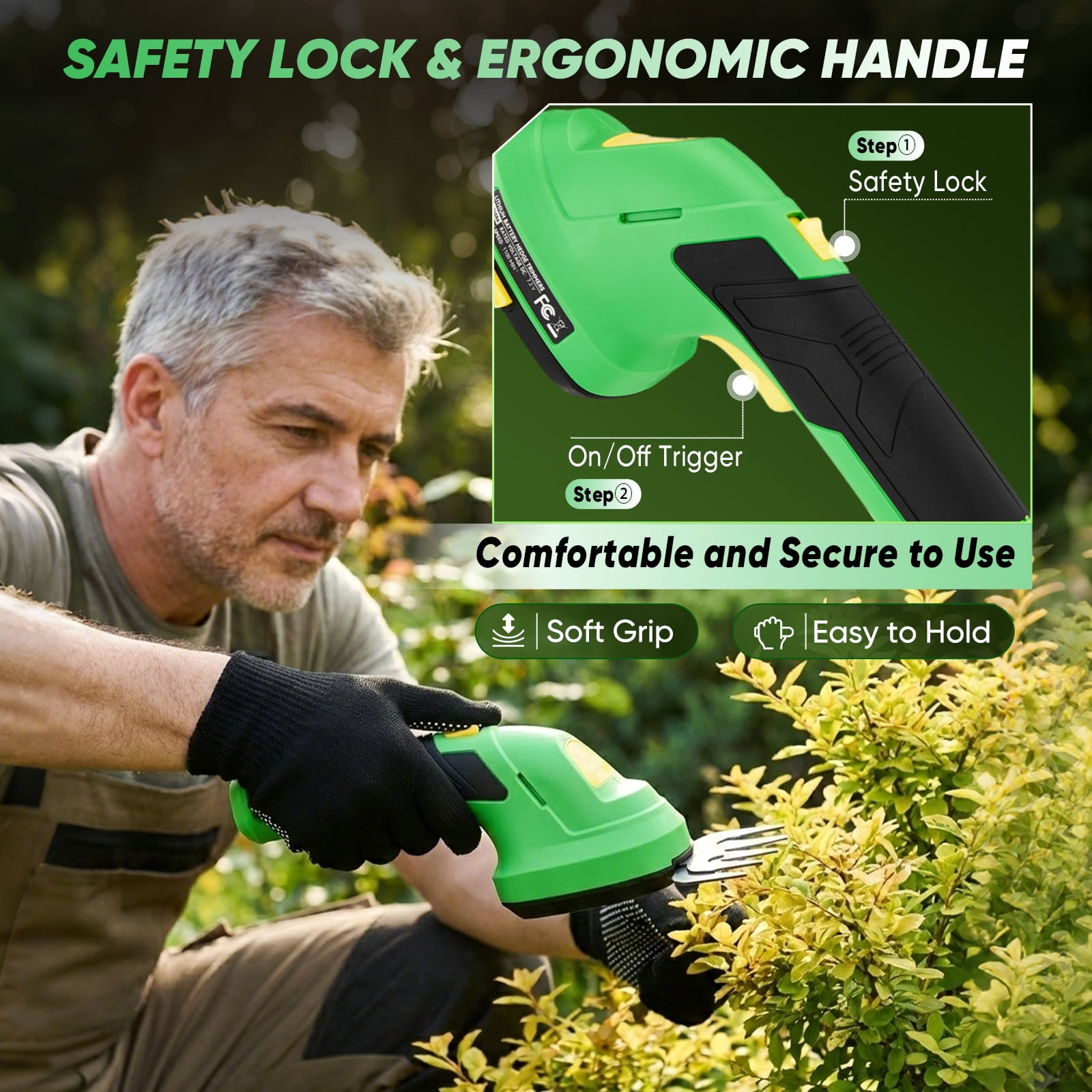 Saker 7.2V Cordless Hedge Trimmer with Battery and Charger, 2-in-1 Electric Grass Shear for Garden, Yard and Lawn