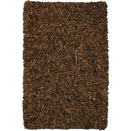 St. Croix Trading Company Hand-tied Pelle Brown Leather Shag Rug (5' x 8')