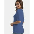 thumbnail image 3 of Women's Short Sleeve V-Neck T-Shirt - Soft Lightweight Knit Pullover Top, Solid Color, Basic Casual Tee, 3 of 5
