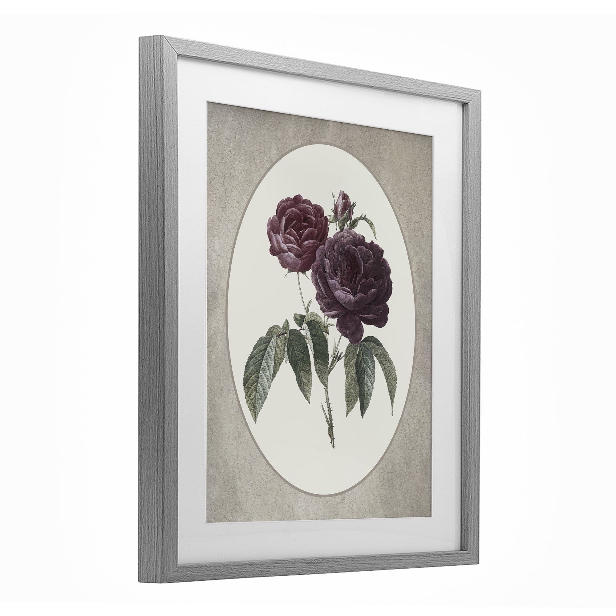 Vintage Blooms within Oval Gray Framed Print Under Glass, design by Lettered and Lined