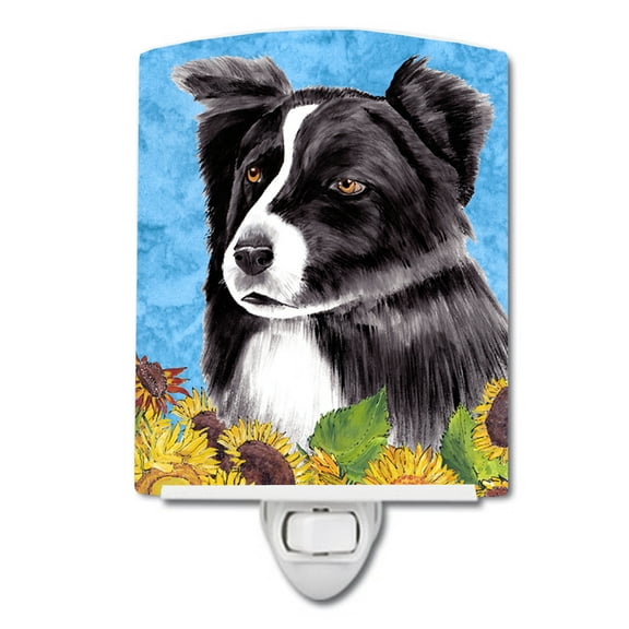 Caroline's Treasures SC9071CNL Border Collie in Summer Flowers Ceramic Night Light, 6x4x3", multicolor