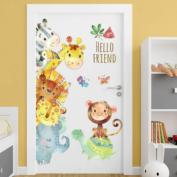 Calcomanías de pared de animales de dibujos animados, calcomanías de pared de animales de la selva, pegatina de pared de elefante y jirafa para habitación de bebé, Mural de baño para niños