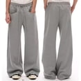 thumbnail image 3 of Mens Wide Leg Sweatpants Elastic Waist Loose Fit Lightweight Solid Color Casual Daily Streetwear sports Loungewear Trousers Gray L, 3 of 7