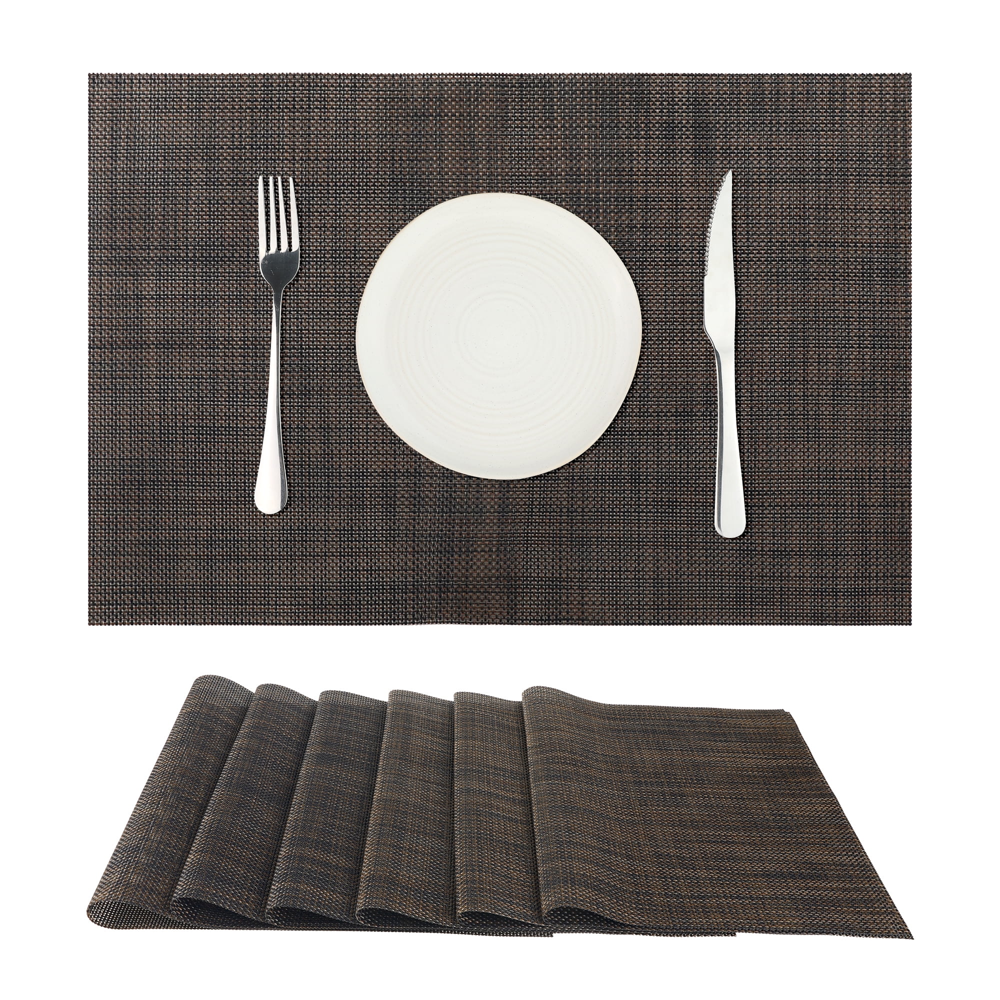 Unique Bargains Durable Placemats for Dining Table, Resistant Kitchen Place Mats Set of 6 Black Brown 18" x 12"