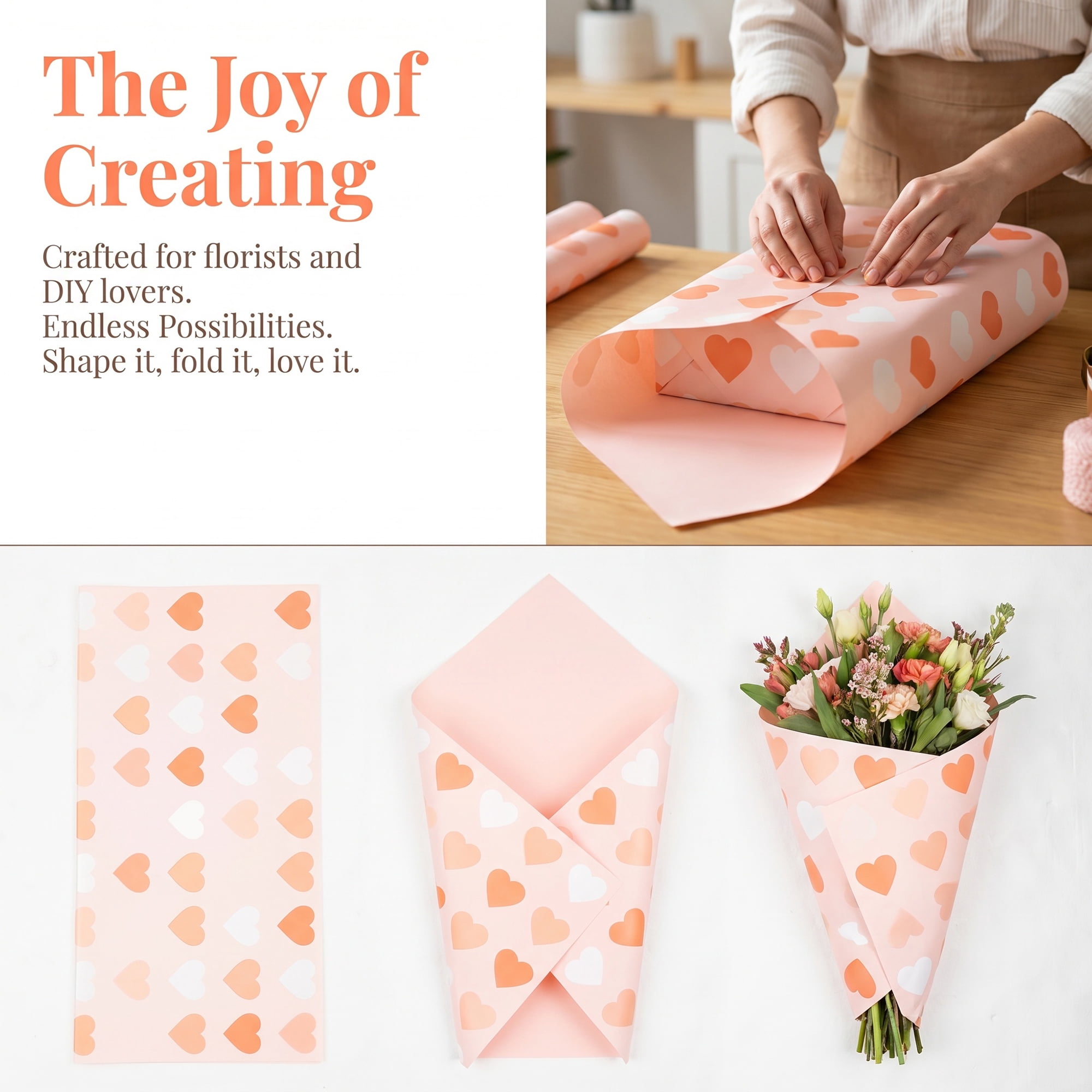 Unique Bargains Waterproof Heart Luxury Matte Gift Wrapping Paper Light Pink 22.4"x22.4"