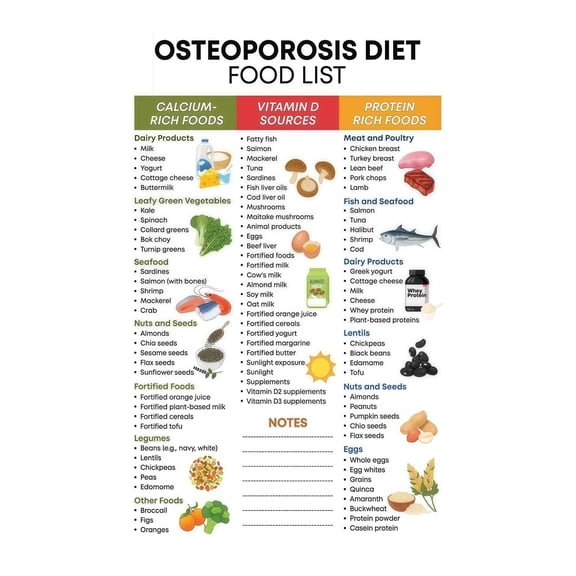 Osteoporosis Nutrition Poster High Calcium Foods List High Protein Vitamin D Rich Foods Chart For Strong Bones Diet Plan Reference