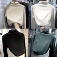 thumbnail image 5 of Women's Long Sleeve Mock Turtleneck T-Shirt, Solid Color Slim Fitted Top Base Layer Shirts, Beige, Large, 5 of 6