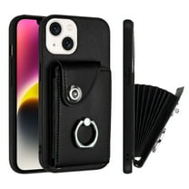 Allytech Wallet Case for Apple iPhone 15 with Ring Holder Stand, Vintage Premium PU Leather 8 Cards Slots Shockproof Bumper Anti-Scratch Magnetic Closure Case Cover for iPhone 15,Black