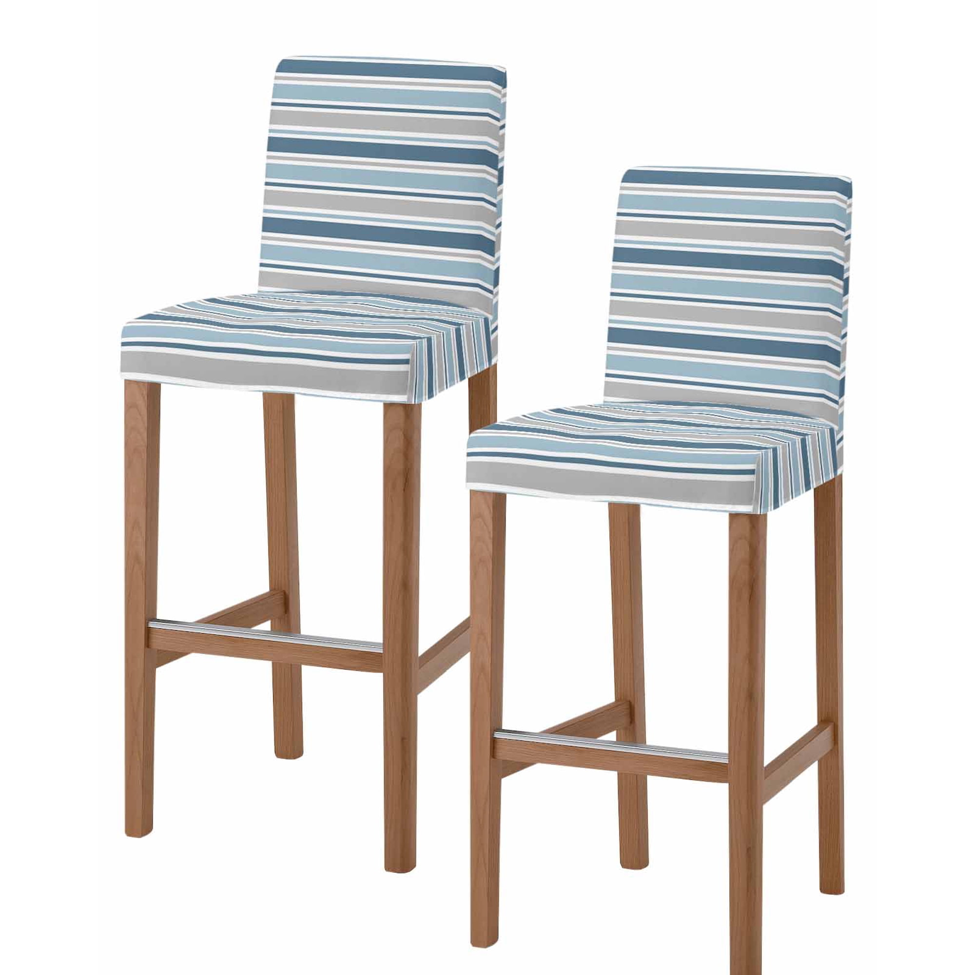 Blue Grey Striped Bar Stool Covers Set of 2 Farmhouse Stripes Modern Abstract Art Stretch Washable Bar Chair Covers with Backs Removable Pub Counter Height Chair Cover for Kitchen Dining Room Cafe
