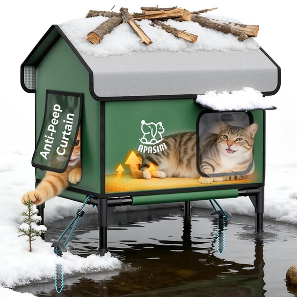 Casa para gatos exterior calefactable Apasiri, resistente a la intemperie y aislada