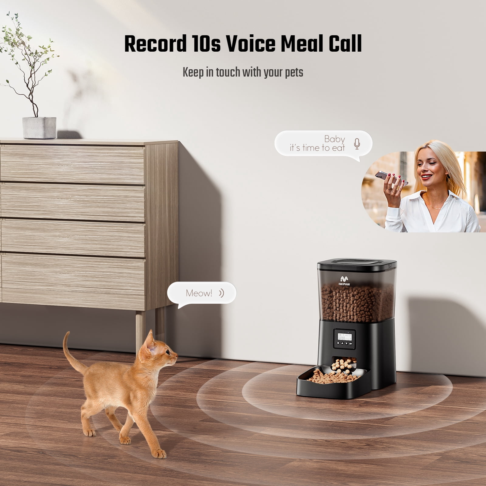 IMIPAW 3L Automatic Cat Feeder – Smart Pet Food Dispenser for Cats & Dogs with LCD Display, Programmable Timer, Dual Power Supply, 4 Meals/Day, 1–9 Portion Control, Easy to Clean, Fresh-Keeping Desi