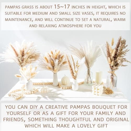 96 PCS Natural Dried Pampas Grass Bouquet, Boho Wedding Floral Arrangements and Home Decor, Dried Flowers for Vase Fillers and Rustic Home Decorations